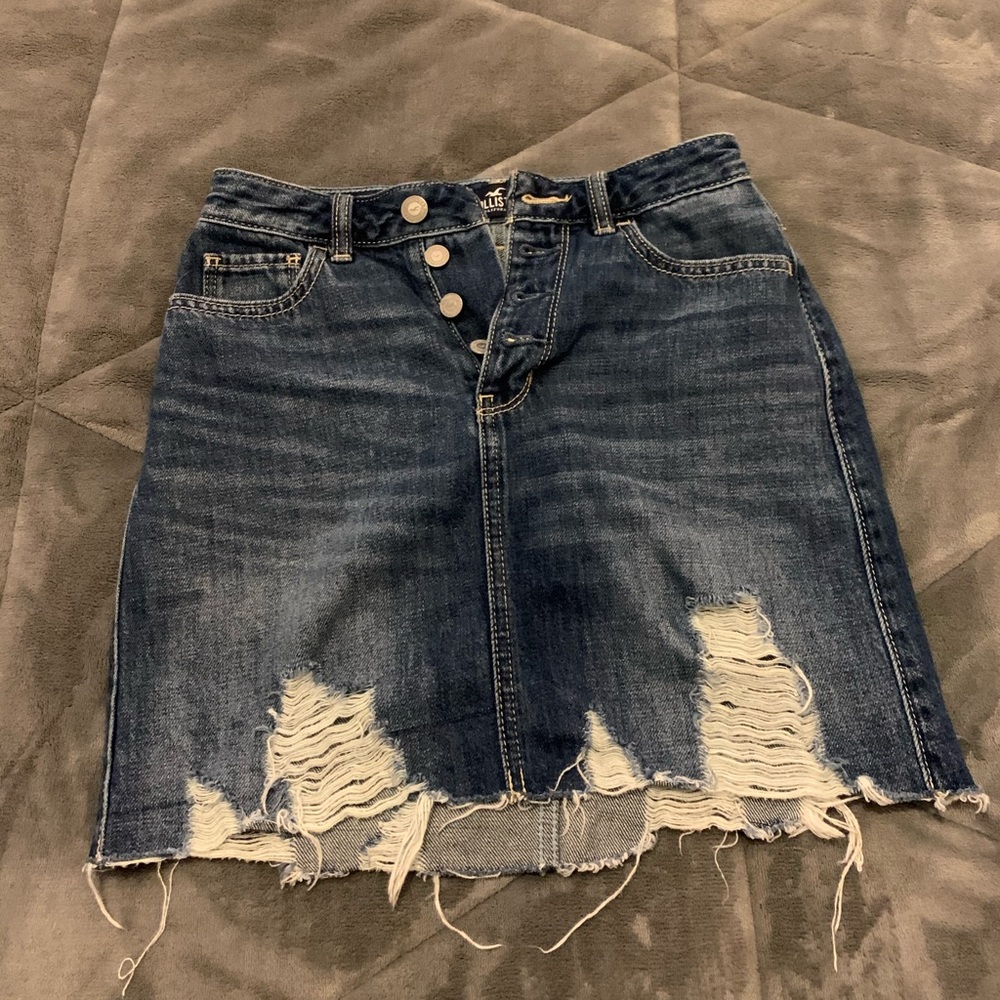 hollister denim high rise ripped jean skirt- NEW